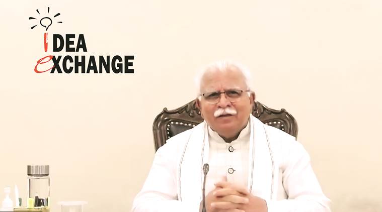 Manohar Lal Khattar, khattar interview, idea exchange, Panchkula, Rohtak, Faridabad, Gurugram, indian express