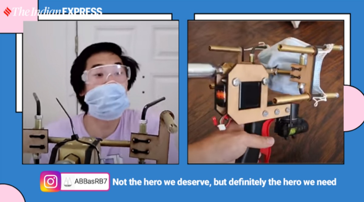 the YouTube has used parts from a car's brake line, CO2 can and spray can to make the mask launching gun. (Picture credit: Twitter/Allen Pan)