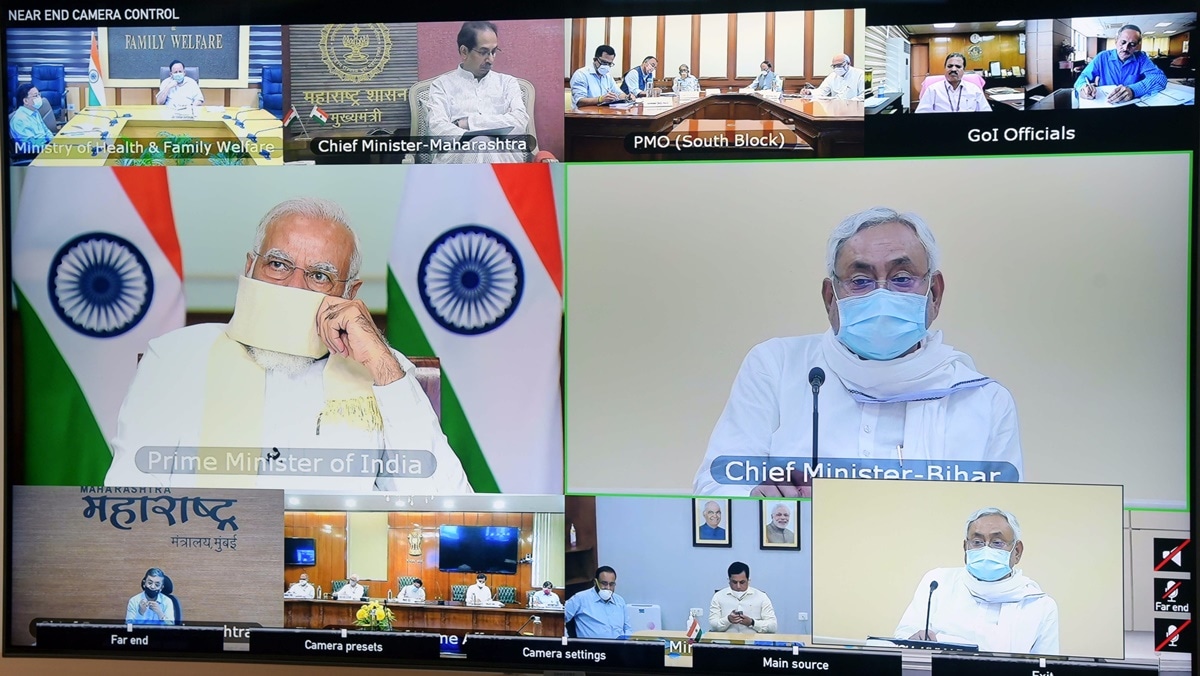 Bihar Chief Minister Nitish Kumar during the meeting convened by the Prime Minister Narendra Modi on flood
situation in states hit by the calamity. 