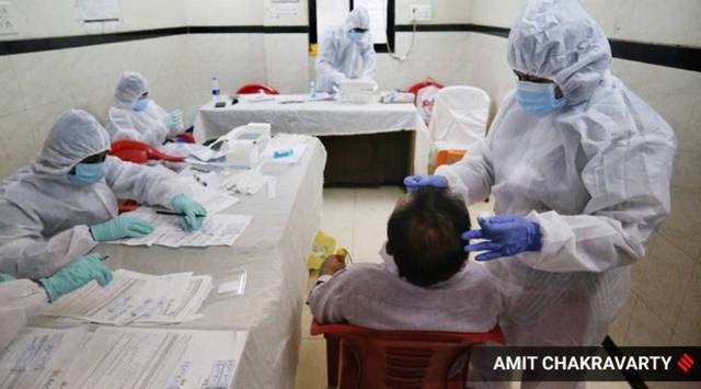 Rapid Antigen Test in progress in Mumbai's Baiganwadi area (Express photo/Amit Chakravarty)
