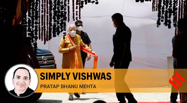 Prime Minister Narendra Modi arrives for the groundbreaking ceremony in Ayodhya (AP)