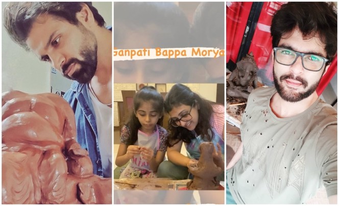 Rithvik Dhanjani, Juhi Parmar, Raqesh Bapat handmade Ganpati bappa Ganesh Chaturthi 2020