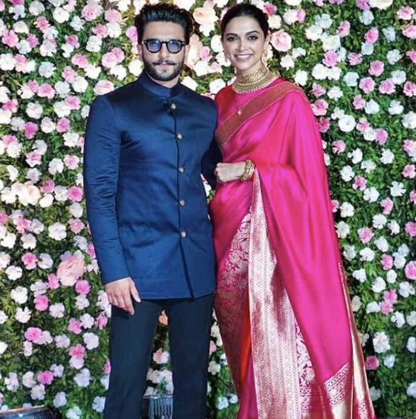 pink saree and blue suit