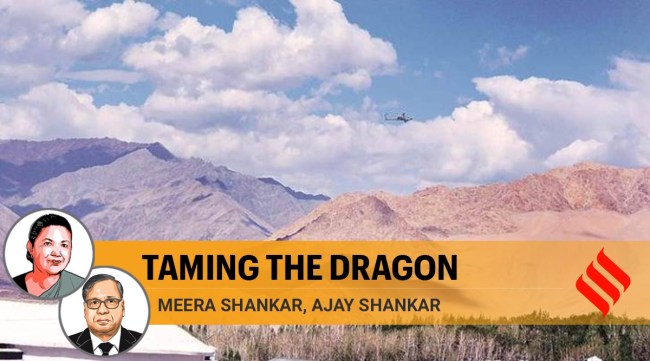 An IAF chopper flies over Leh, Ladakh. (PTI Photo/File)