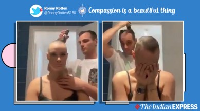 Man goes bald shaving girlfriend head who suffers from alopecia viral video, alopecia, hairloss, autoimmunity, trending, indian express, indian express news