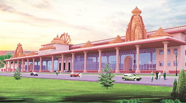 An artist’s impression of the temple-like railway station, set to come up in Ayodhya.