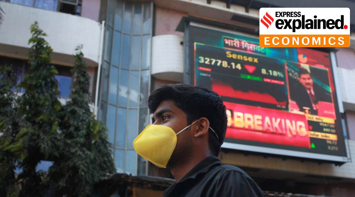 The index fell sharply by 1,382 points from the day's high to close at 38,628. File/Express Photo by Pradip Das