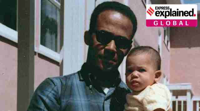 In this April 1965 photo provided by the Kamala Harris campaign, Donald Harris holds his daughter, Kamala. (Kamala Harris campaign via AP)