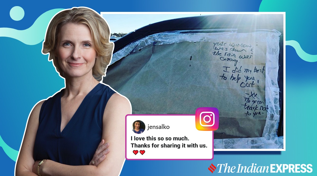 Elizabeth Gilbert, Elizabeth Gilbert books, Elizabeth Gilbert window down story, stranger kindness act for Elizabeth Gilbert, stranger covers Elizabeth Gilbert car window, good news, viral news, indian express