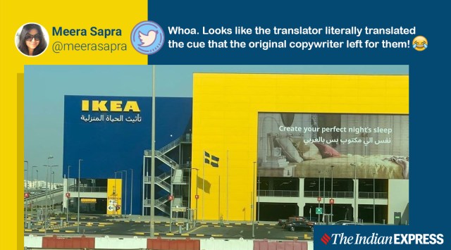 ikea bahrain, ikea bahrain arabic text mistake, ikea bahrain poster mistake, ikea funny publicity, viral news, funny publicity stunts, indian express