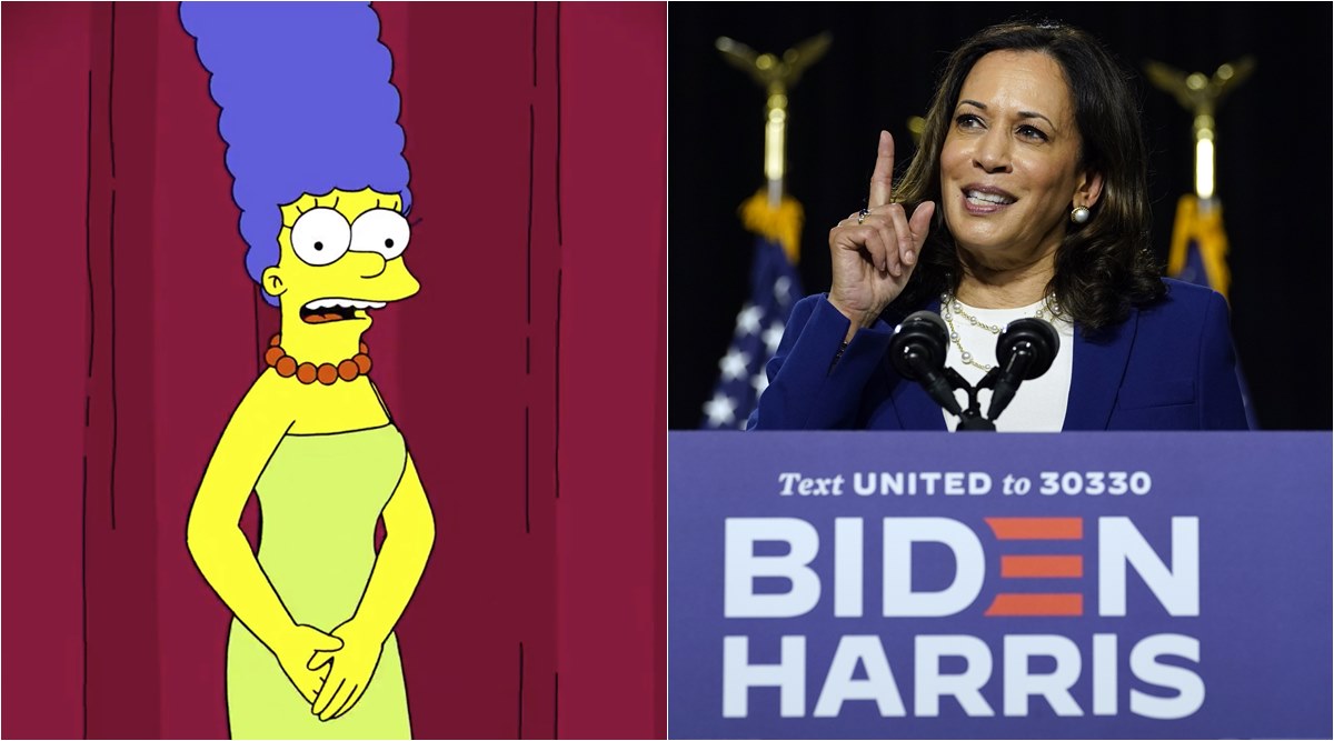 In a clip posted by the hit animated show, its matriarch Marge chided a Trump campaign attorney over a tweet comparing her and Democratic presidential contender Joe Biden's pick for his running mate, Kamala Harris.  (Source: AP)