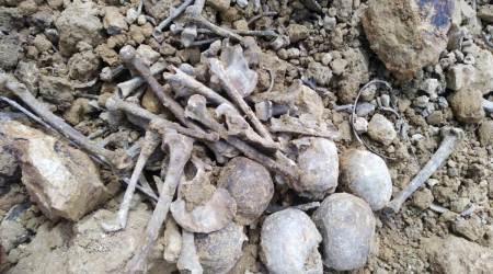 Skeletal remains, ornaments and pottery shards were found near the Mizoram-Tripura border Friday morning. (Pic credit: Mamit district administration)