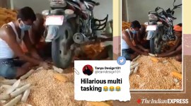 Anand Mahindra, Bike, Corn kernel, Multi-tasking machine, Bike multipurpose use, Bike corn kernel separating machine, Viral video, Trending news, Indian Express news.