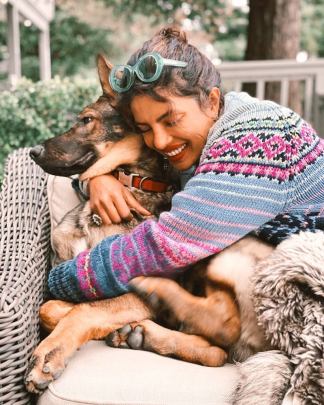priyanka dog hug