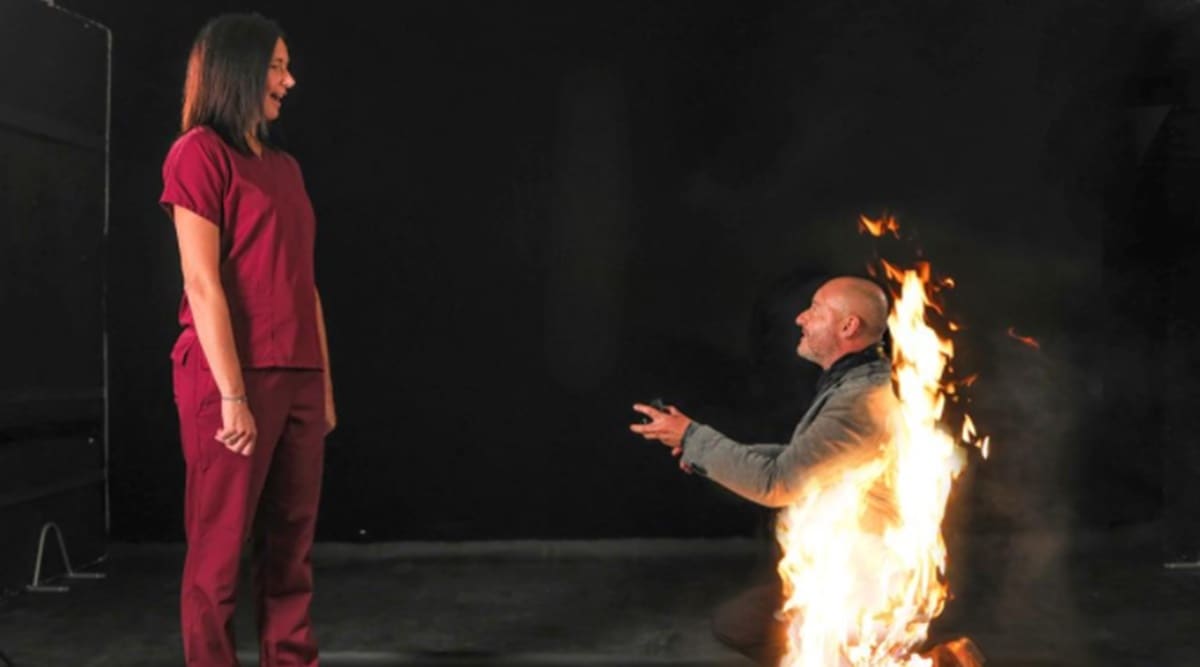 Proposal videos, Stuntman, Fire, Proposal, Stuntman on fire proposal, Viral video, Trending news, Indian Express news.