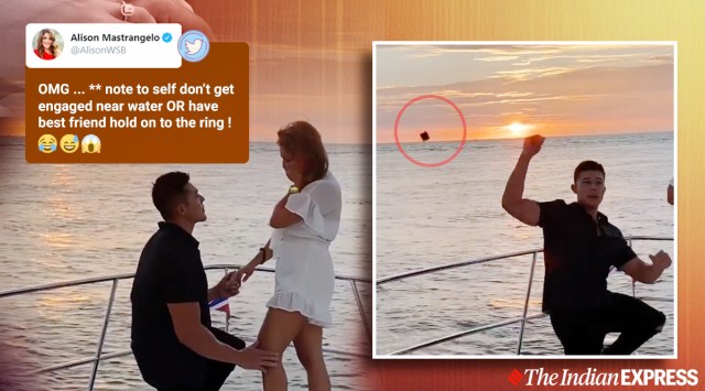 wedding proposal, proposal gone wrong, ring box tossed in ocean, boat wedding proposal gone wrong, best man toss ring box in water, wedding proposal prank, viral news, indian express