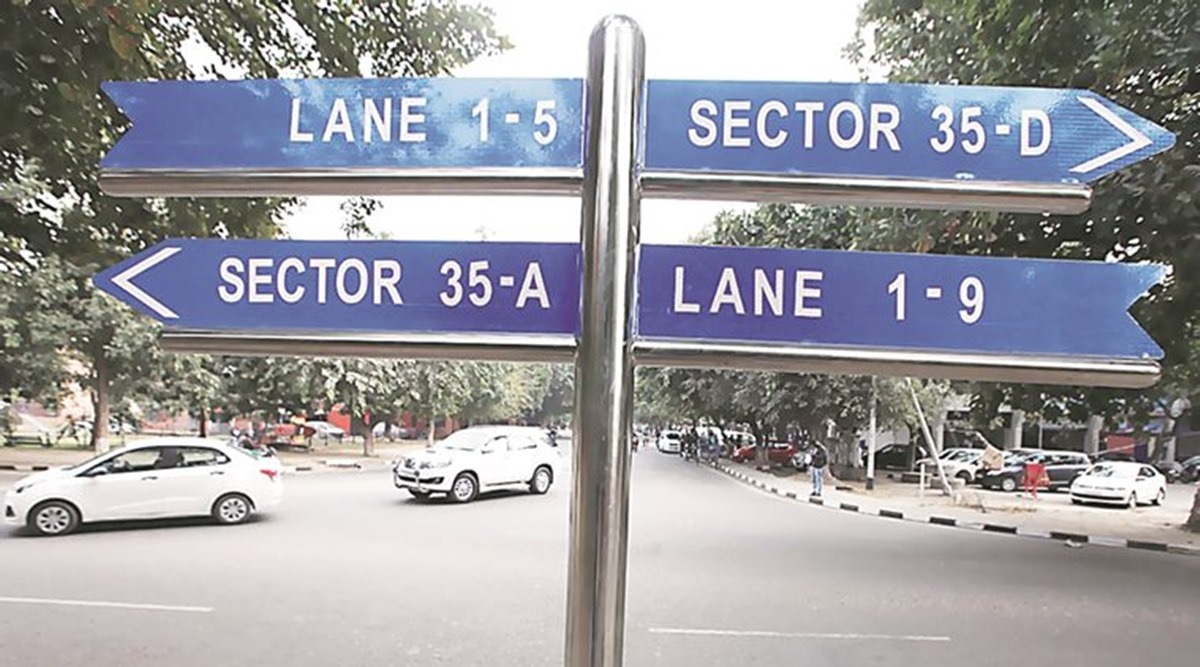 chandigarh Sector 48, chandigarh Sector 48 house indicator sign boards, Satya Pal Jain, Davesh Moudgil, indian express news