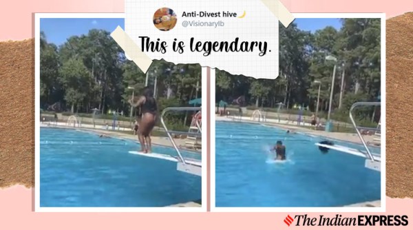 woman's wig falls off dive viral video, Gwinnett County, Georgia, funny viral video, trending, indian express, indian express news