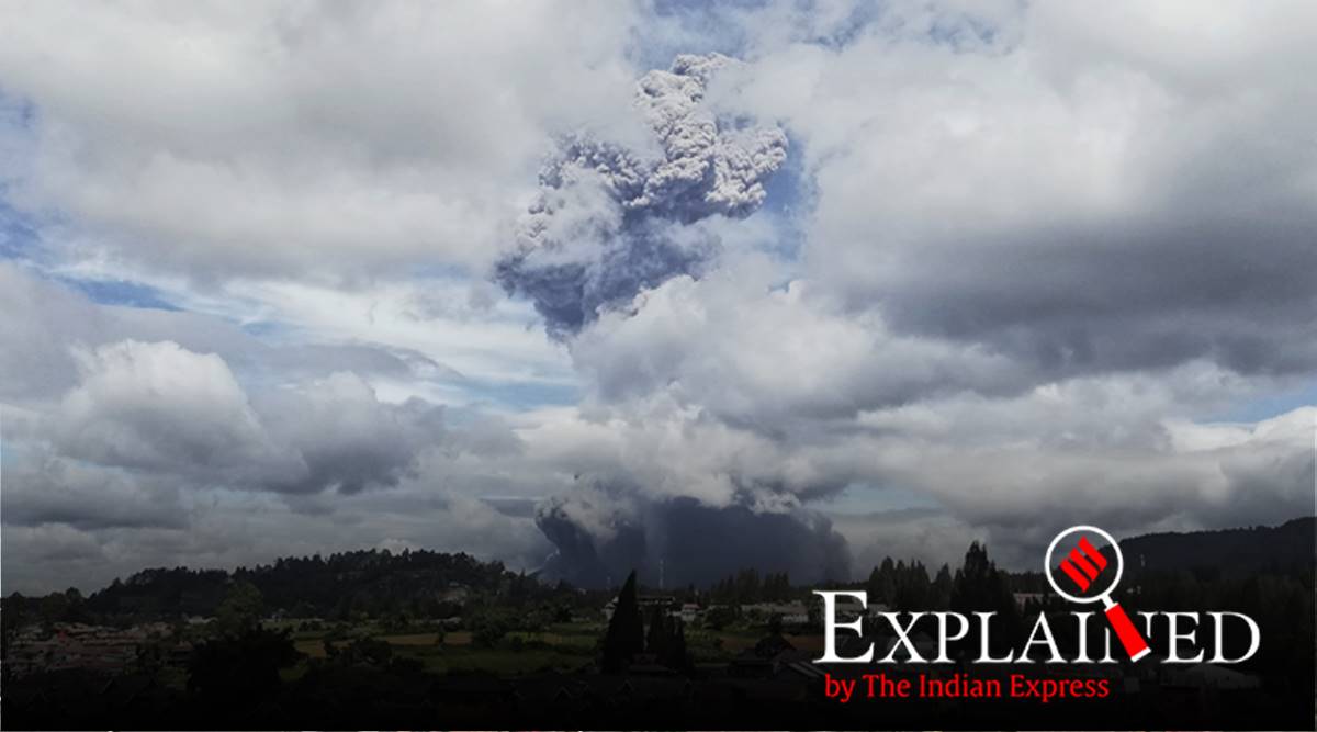 Mount Sinabung, Mount Sinabung volcano, Mount Sinabung erupts, Mount Sinabung videos, why do volcanoes erupt, how dangerous are volcanoes, ring of fire, ring of fire Indonesia, indian express, express explained