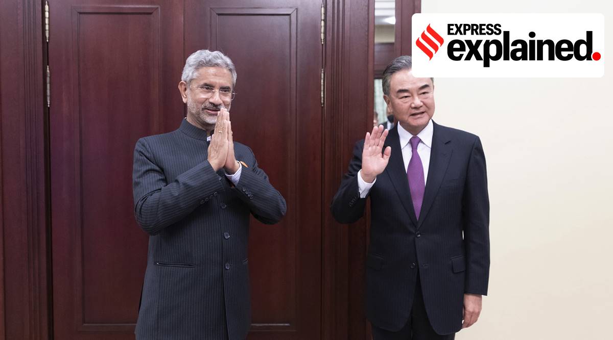 External Affairs Minister S Jaishankar and Chinese Foreign Minister Wang Yi on the sidelines of a meeting of the foreign ministers of the SCO in Moscow (AP/PTI via China's Xinhua News Agency)