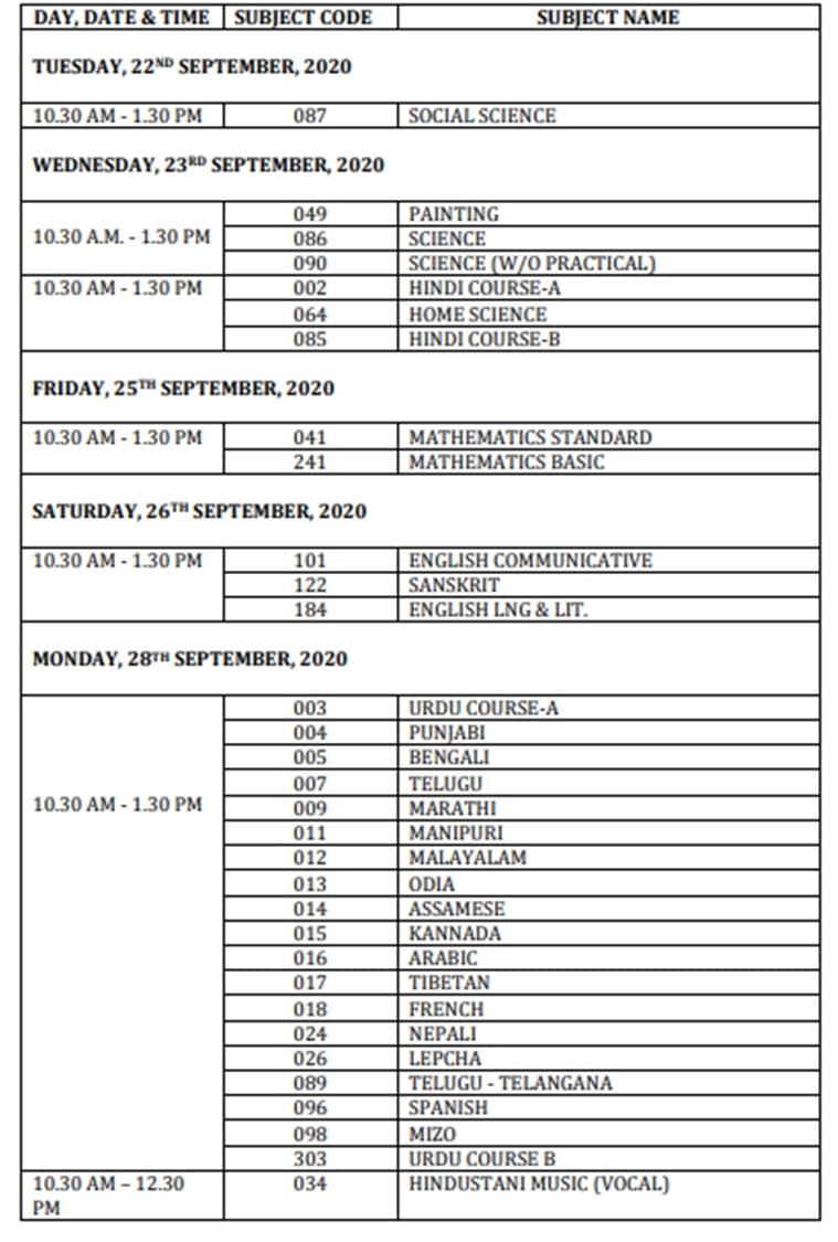 Datesheet Of Class 10 2021 Cbse : CBSE 12th Date Sheet ...