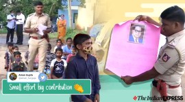 Bangalore, Karnataka, Cop teacher, children of migrant workers, underprivileged children, online classes, Bangalore, Bengaluru, Viral video, Trending news, Indian Express news