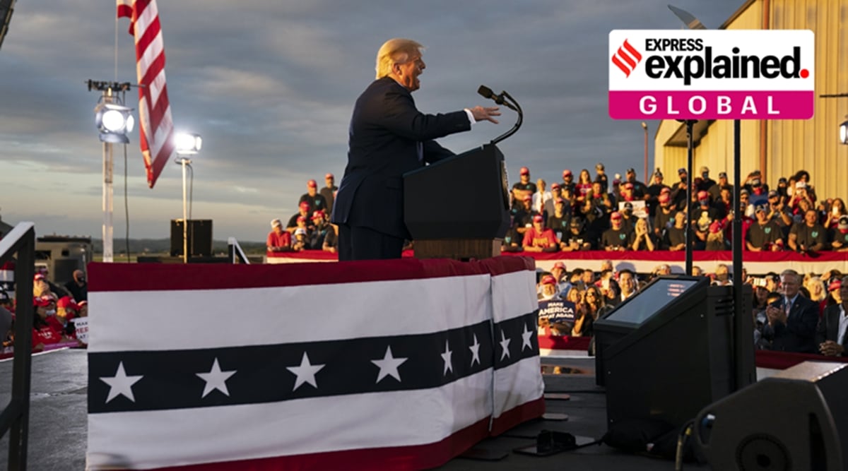President Donald Trump speaks during a campaign rally at Arnold Palmer Regional Airport, Thursday, September 3, 2020, in Latrobe, Pa. (AP)
