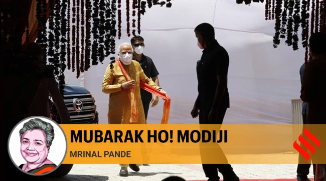 Prime Minister Narendra Modi arrives for the groundbreaking ceremony in Ayodhya (AP)