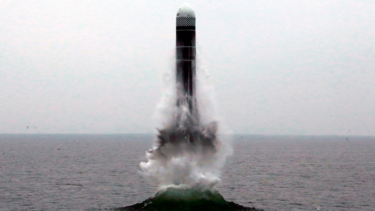 FILE - In this Oct. 2, 2019, file photo provided by the North Korean government, an underwater-launched missile lifts off in the waters off North Korea's eastern coastal town of Wonsan. (Korean Central News Agency/Korea News Service via AP, File)