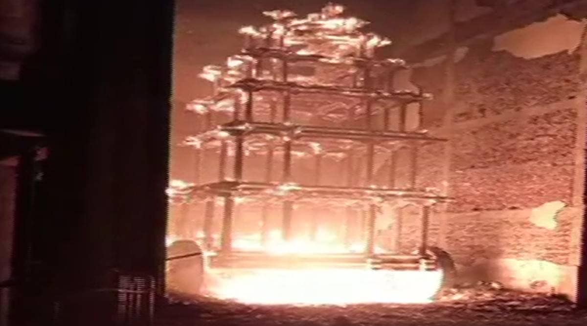 Amaravati Lakshmi Narasimha Swamy, Lakshmi Narasimha Swamy East Godavari, Lakshmi Narasimha Swamy temple fire, Lakshmi Narasimha Swamy temple chariot fire, India news, Indian Express