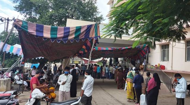 Every morning, hundreds of patients accompanied by attendants line up outside the outpatient block of the hospital. (Express photo/ Rahul V Pisharody)