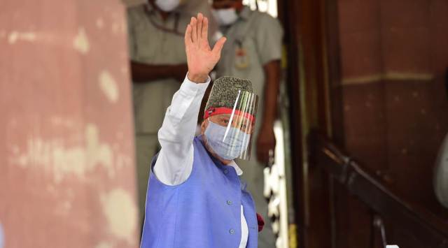 New Delhi: National Conference President Farooq Abdullah at Parliament House during ongoing Monsoon Session, in New Delhi, Tuesday, Sept. 15, 2020. (PTI Photo)