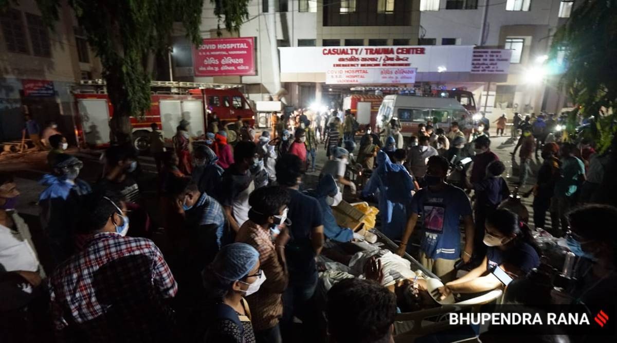 vadodara hospital fire, vadodara hospital fire deaths, ssg hospital fire, Dhaman-1 ventilator, indian express news