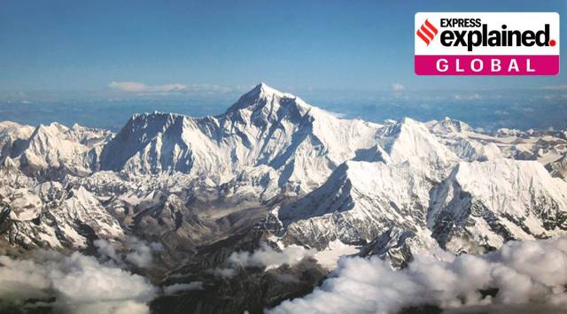 Mount Everest or Sagarmatha, Earth’s highest mountain above sea level, is located in the Himalayas between China and Nepal