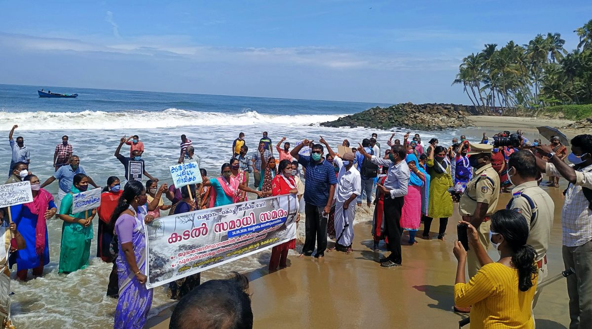 In Kerala's Chellanam, women protesters hold 'jalsamadhi' for sea-wall