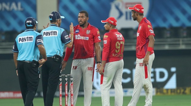 Chris Jordan of Kings XI Punjab talks with the umpire. (Source: BCCI) 