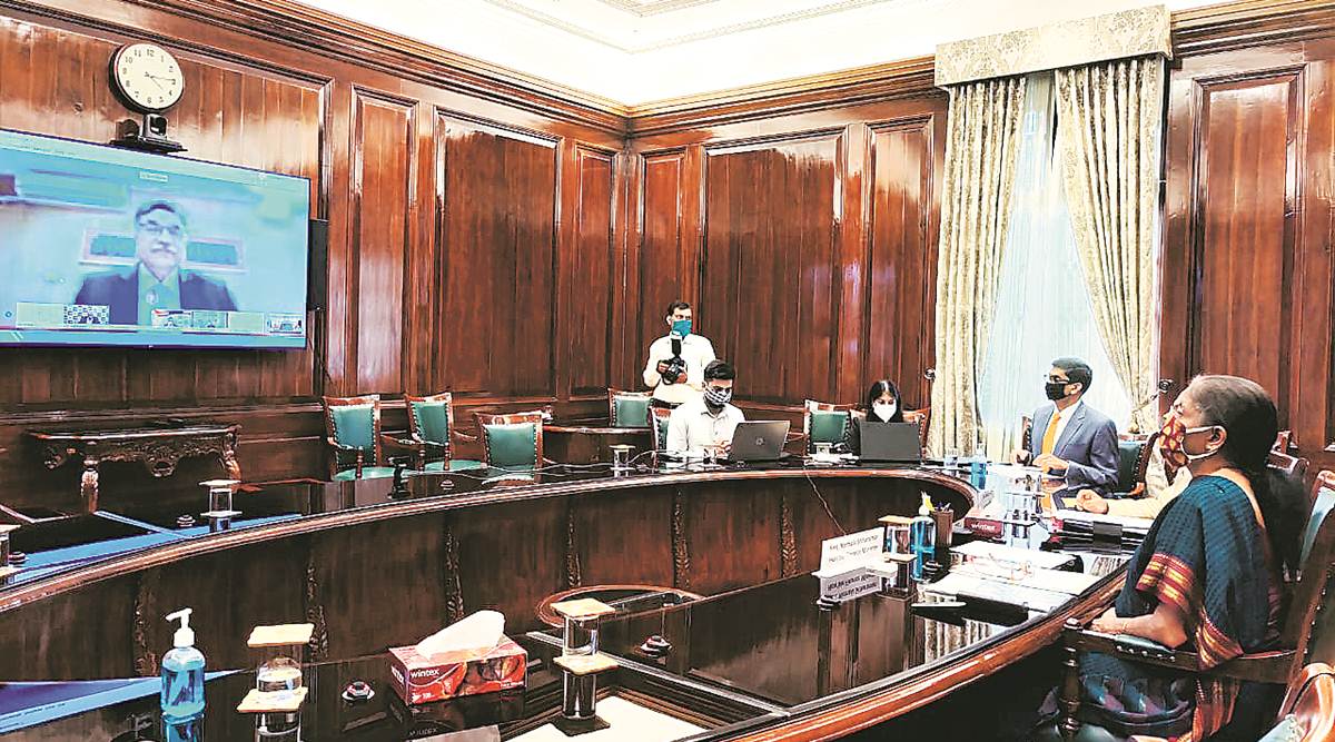 Finance Minister Nirmala Sitharaman launching PSB Alliance Doorstep Banking Services on Monday. (Source: Twitter @nsitharaman)