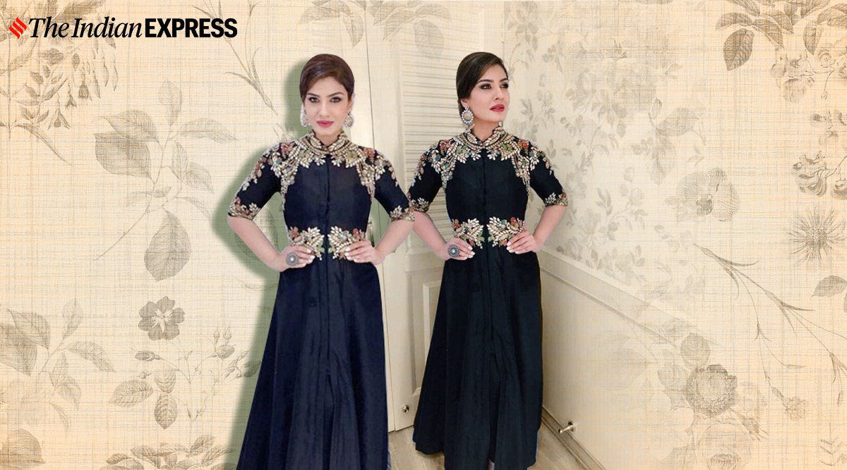 RAVEENA TANDON IN BLACK BOHO CHEVRON EMBROIDERED JACKET main image 0