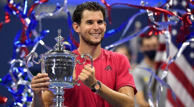 Dominic Thiem celebrates with the US Open trophy after his match against Alexander Zverev. (Source: USA TODAY Sports) 
