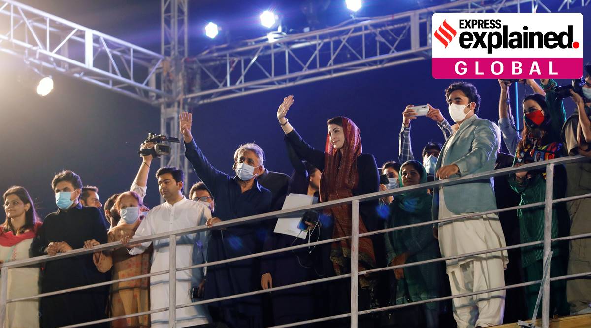 Maryam Nawaz, the daughter of Pakistan's former Prime Minister Nawaz Sharif and Bilawal Bhutto Zardari, chairman of the Pakistan Peoples Party (PPP) are seen during an anti-government protest rally organized by the Pakistan Democratic Movement (PDM), an alliance of political opposition parties, in Karachi (Reuters)
