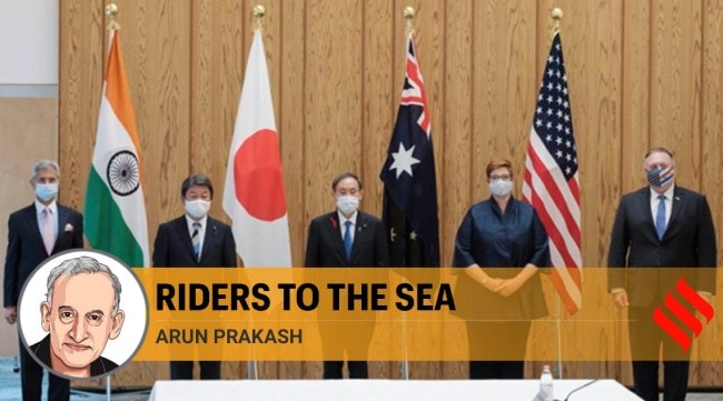 (L-R) External Affairs Minister S Jaishankar, Japanese Foreign Minister Toshimitsu Motegi, Japanese Prime Minister Yoshihide Suga, Australian Foreign Minister Marise Payne and US Secretary of State Mike Pompeo pose for a picture before a four Indo-Pacific nations' foreign ministers meeting at the prime minister's office in Tokyo 2020. (AP Photo)