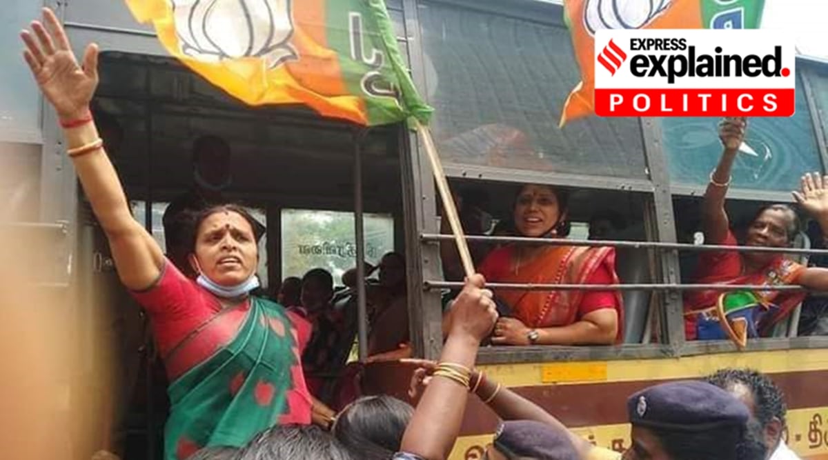 Several BJP workers were taken into custody by police on Tuesday during a protest against Thirumavalavan. (Twitter/BJP4TamilNadu)