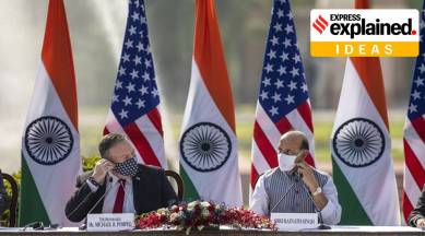 BECA, India US 2+2 doalogue, Narendra Modi, Donald trump, Rajnath Singh, Mike Pompeo, Indo-US defense ties, explained ideas, express explained