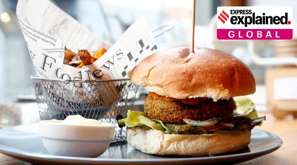 A plant based vegetarian burger is pictured in a restaurant as the European Parliament will vote on whether to ban plant-based products from using terms such as 'burger', 'sausage' or 'steak', in Brussels, Belgium October 21, 2020. (Reuters Photo: Francois Lenoir)