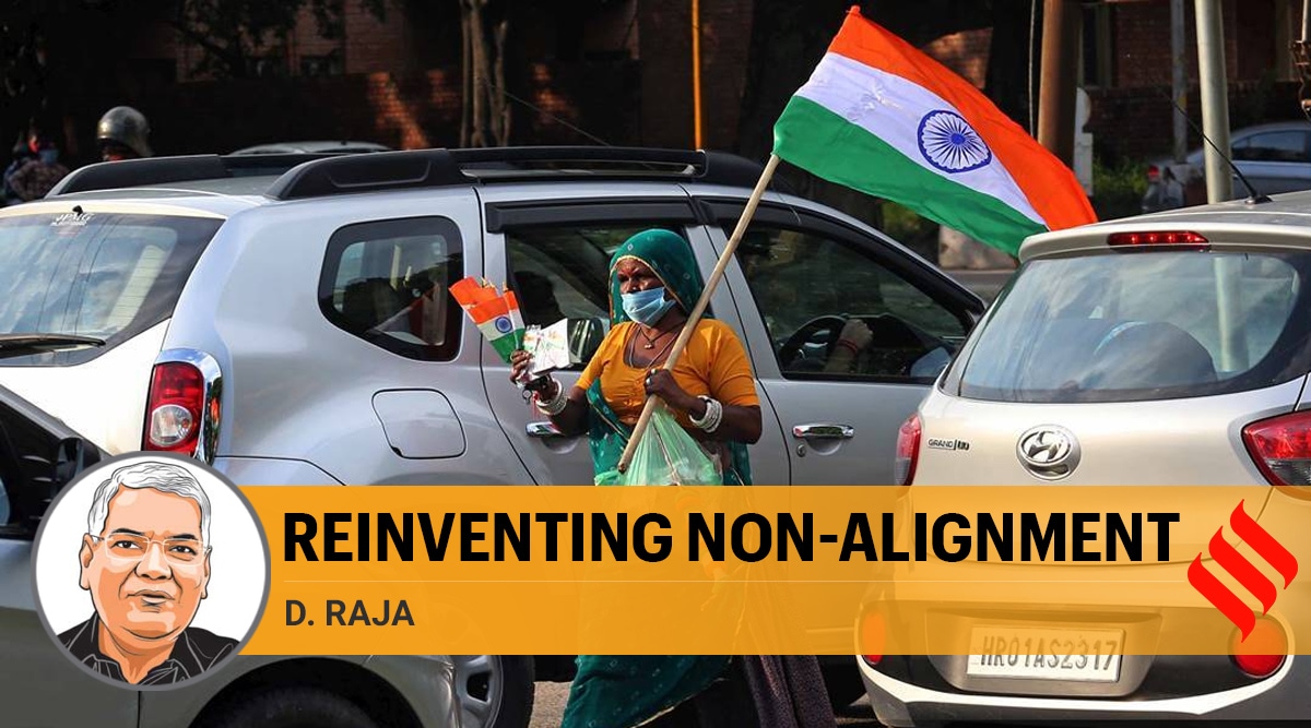A woman selling the Indian Flag in Chandigarh. (Express photo by Kamleshwar Singh)