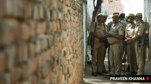 Security has been beefed up in Hathras village. (Express Photo by Praveen Khanna/File)