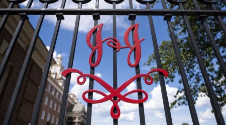 The Johnson & Johnson logo is displayed outside the company's headquarters in New Brunswick, New Jersey, U.S., on Saturday, Aug. 1, 2020. (Bloomberg Photo: Mark Kauzlarich)
