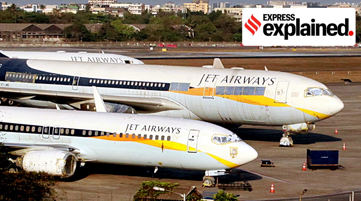 Jet Airways aircraft are seen parked at the Chhatrapati Shivaji Maharaj International Airport in Mumbai in 2019. (Express Photo: Pradip Das)