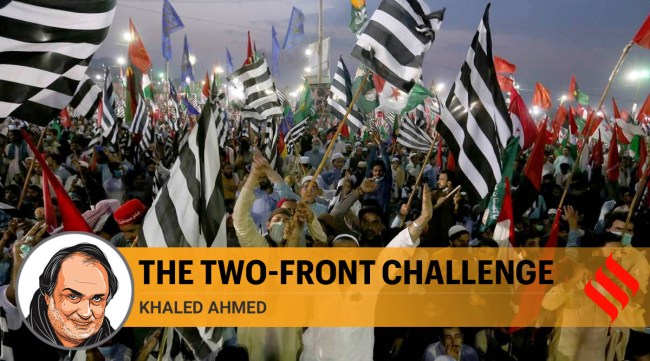 Supporters of the Pakistan Democratic Movement take part in an anti government rally in Karachi, Pakistan, Sunday, Oct. 18, 2020. Protests took place in a campaign against Prime Minister Imran Khan to force him step down over what they say is his failure in handling the nation's ailing economy. (AP Photo/Fareed Khan)