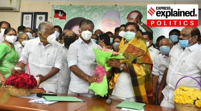 Chennai: Tamil Nadu Chief Minister Edappadi K. Palaniswami being congratulated by AIADMK coordinator and Deputy CM O. Panneerselvam after the former was announced as party's chief ministerial candidate for the upcoming 2021 Tamil Nadu Assembly elections (PTI)